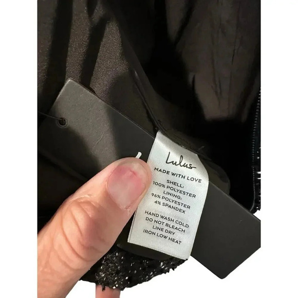 NWT Lulus Black 100% Polyester Tweed Wide-Leg Jumpsuit Size M - Picture 5 of 5